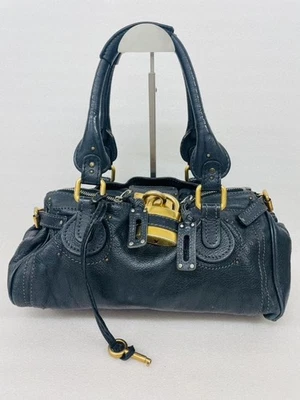 Bolso de Mano Chloe Paddington Bolso de Hombro Cuero Negro Dorado Herrajes Candado Llave Foto 1 de 4