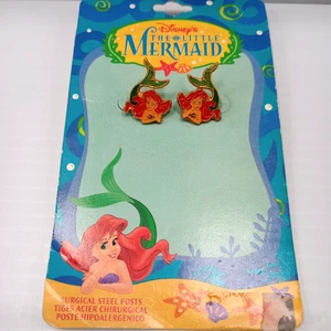 Disney The Little Mermaid Ariel Earrings Surgical Steel Posts Vintage Carded - Picture 1 of 6