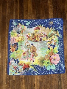 Vintage 40s Square SCARF Spanish Flamenco Dancers & Floral Hand Rolled - Picture 1 of 6