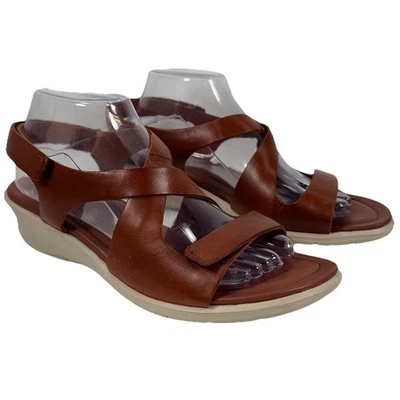 ECCO Felicia Brown Leather Cross Wedge Adjustable Sandals Women’s Size 41 /US 10 - Image 1 of 4