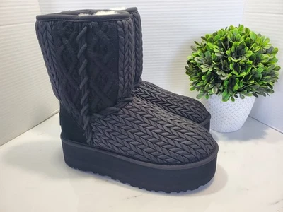 UGG Classic Short Villa Knit Boot Size 9 Women's Black🖤 1158316 ~ New - Image 1 of 4