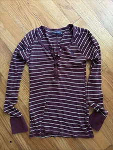 Vintage ABERCROMBIE & FITCH gestreiftes Y2K Henley Top S Babydoll gerippt Bella Schwan Spitze - Bild 1 von 6
