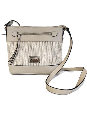 Cellini Sport Crema Vegano Cuero Tejido Paja Correa Cierre Cremallera Bolso de Hombro Foto 1 de 4