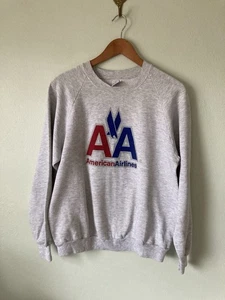 Jerzees Men's Gray Vintage American Airlines 90s Logo Pullover Sweatshirt M/L - Picture 1 of 7