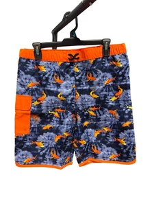 Lands End Boys youth Swim Trunks L 10-12 Deep Sea Navy Tie Dye Sharks - Picture 1 of 3