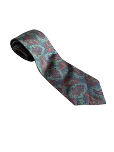 Corbata Liberty Vintage Para Hombre Paisley Cuello 100% Seda Verde Azul Hecha en Reino Unido - Imagen 1 de 9