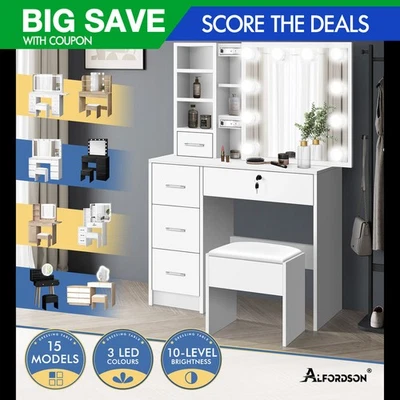 ALFORDSON Dressing Table Stool Set Makeup Mirror Storage Vanity Desk LED Bulbs - image 1 of 4