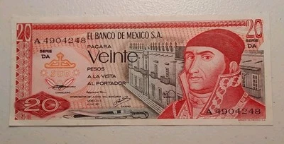 1977 Mexico 20 Pesos Note; Pick 64 EF-aUNC — 第 1/2 张图片