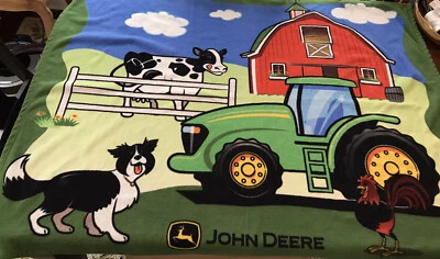 Cobertor John Deere pendurado na parede cena de fazenda vintage fazendeiro vermelho celeiro verde trator - Imagem 1 de 4