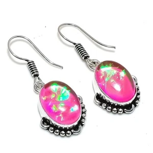 Triplet Opal Gemstone Handmade 925 Sterling Silver Jewelry Earring Size 1.2" - Picture 1 of 1