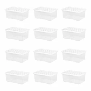 18 x 45L Clear Storage Box With Lid Plastic Stackable Containers Home Office -UK - Picture 1 of 12