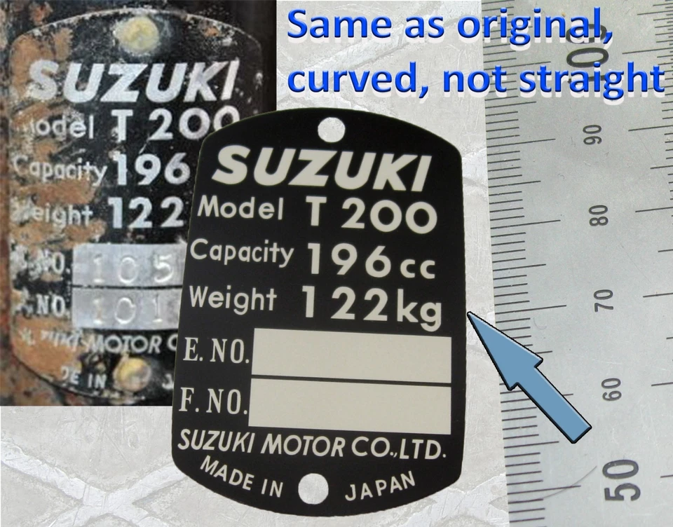 PLACA T200 SUZUKI / SUZUKI PLACAS CONSTRUCTEUR / VIN PLATE SUZUKI Foto 1 de 1