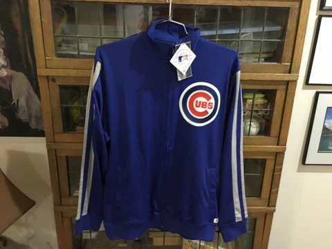 NWT Chicago Cubs TRUE FAN FulL Zip BIG PATCHED LOGO Track Jacket SZ L - Cool Cover