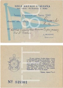 TESSERA LEGA NAVALE ITALIANA - ROMA 1949 - Imagen 1 de 1