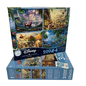 Thomas Kinkade 4-In-1 Disney And Holiday Movies Three And One Jigsaw Puzzles - Picture 1 of 18