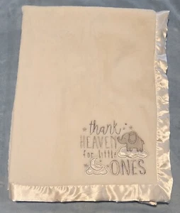 Baby Essentials Thank Heaven For Little Ones Blanket White Satin Trim Elephant  - Picture 1 of 3