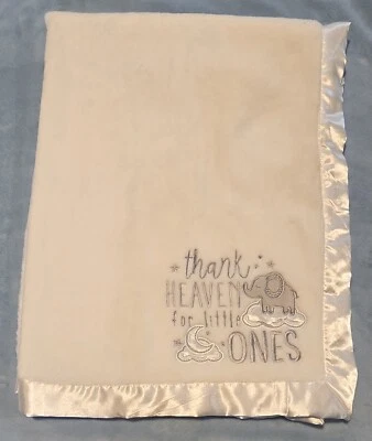 Baby Essentials Thank Heaven For Little Ones Blanket White Satin Trim Elephant  - Image 1 of 3
