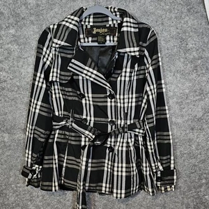Jou Jou Belted Coat Women’s Size L Black White Plaid Gun Umbrella Flap - Picture 1 of 8