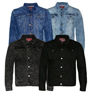 Mens Denim Jean Jacket Faded Premium Cotton Button Up Slim Fit Red Label - Picture 1 of 13
