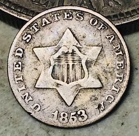 1853 Three Cent Silver Piece Trime 3c Type 1 Ungraded Choice US Coin CC16604 Cover