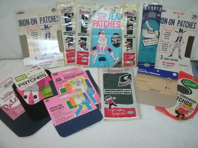 Lot of  14 Pkgs--Vintage Iron On Repair Patches--Asst Colors/Fabrics-Bondex/Penn - Image 1 of 2