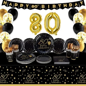 80th Birthday Party Supplies Disposable Paper Plates Napkins Cups Knives Spoo... - Picture 1 of 6