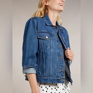 Jean Jacket Women’s Large Stretch Denim Blue Button Front St. John’s Bay Fall - Picture 1 of 9
