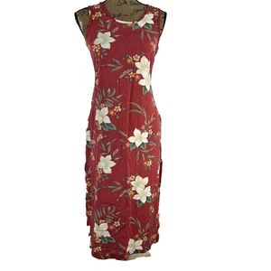 Vestido Caribbean Joe Petite MED Rojo Hawaiano Floral Laterales Divisiones Rayón Maxi Playa - Imagen 1 de 8