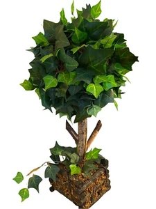 Artificial Ball Topiary English Ivy Wood Stem with Wooden & Moss Planter - Picture 1 of 5