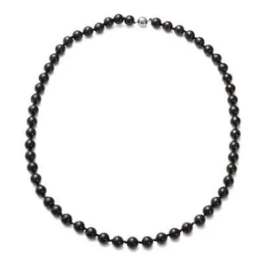 220.00ctw Shungite 7-9mm Beaded 20" Necklace Rhodium Plated Sterling Magnetic - Picture 1 of 6