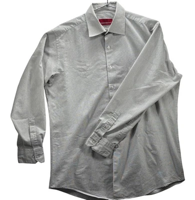 Camisa masculina ALFANI 16 32/33 ajustada cinza branca manga longa elástica EasyCare - Imagem 1 de 4