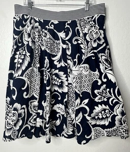 Roz & Ali Skirt Size 2X Pull Up Zipper Hook Eye Lined Blue White Floral Tropical - Picture 1 of 10
