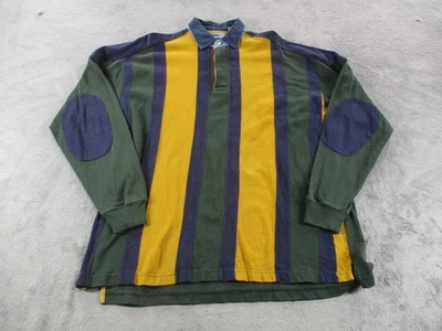 复古 American Eagle Outfitters 衬衫男式大号橄榄球绿色金色条纹 90 年代 — 第 1/4 张图片