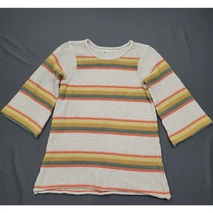 O Neill Sweater Womens Medium M 3/4 Sleeve Pullover Open Knit Striped White * - Picture 1 of 13