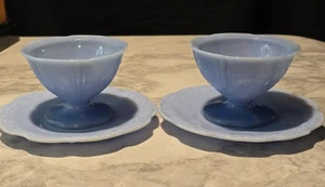 2 CONJUNTOS DE BROTES Y PLATOS INFERIORES JEANNETTE DELPHITE AZUL FLOR DE CEREZO DE LA DÉCADA DE 1930 - Imagen 1 de 14