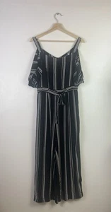 Mint Velvet Black White Stripe Cold Shoulder Jumpsuit - Size 10 - Picture 1 of 11