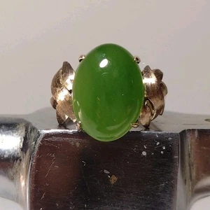 Vintage Ovel Cabochon Jadeit Ring 10k Gelbgold 4,7g - Bild 1 von 13