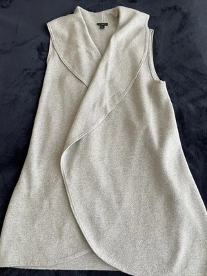 Chaleco Suéter Largo Ann Taylor Cortina Abierta - Gris Claro Talla Mediana Foto 1 de 4