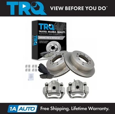 Pinças de freio traseiras TRQ pastilhas e rotores de cerâmica compatíveis com 08-15 Sequoia 07-15 Tundra - Imagem 1 de 4