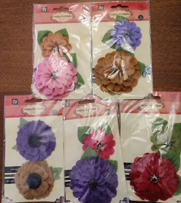 New 5 pkg Prima Marketing Large FELT Flower pink red purple gold green #10 - Image 1 of 4