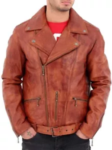 Aviatrix Herren Nevada Timber 100% Leder Motorrad Jacke Reißverschluss Taschen - Bild 1 von 6