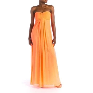 AQUA ~ Coral Orange Metallic Chiffon Cutout Back Empire Formal Gown 4 NEW $238 - Picture 1 of 4