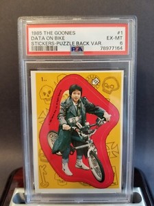 1985 The GOONIES # 1 DATA ON BIKE PSA STICKERS EX-MINT 6 PUZZLE BACK VARIATION