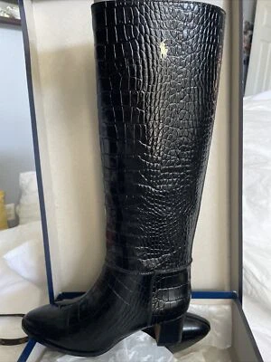 Polo Ralph Lauren City BT M HL-BO-TAL Black Croc Embossed Leather Sz. 6.5 - Image 1 of 4