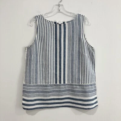 Top Pullover J.Jill Love Lino Azul Blanco Rayas Sin Mangas Talla M Foto 1 de 4