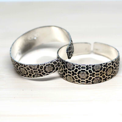 2 Indian Silver Tone Honeycomb Bracelet Cuff Adjustable Rustic (SB387) - image 1 of 3