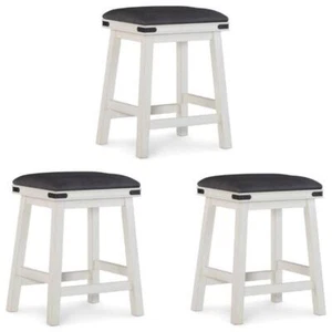 Home Square 3 Piece Wood Backless Counter Stool Set Soft PU Fabric Seat in White - Picture 1 of 9