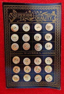 VINTAGE "WAUBEKA SUPERIOR QUALITY"~24 ABALONE SHELL BUTTON CARD~IRIDESCENT WHITE - Image 1 of 4