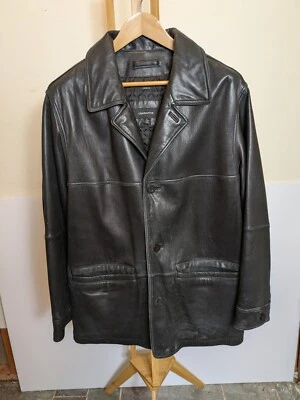 Chaqueta de cuero de cordero negra Liz Claiborne para hombre talla L Foto 1 de 2