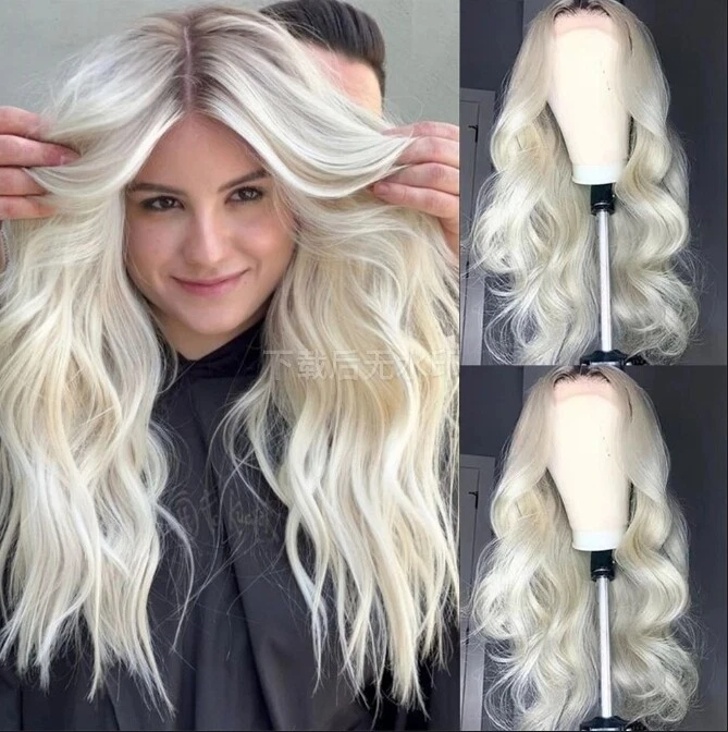 Platinum Blonde Ombre Virgin Human Hair Wigs 13x4 Lace Front Wig - Image 1 of 3